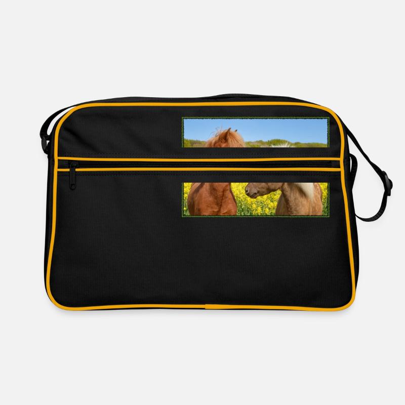 Two Icelandic horses cuddle in a spring meadow Retro Bag