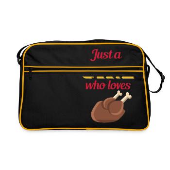 maedchen liebt huhn - Retro Tasche - Schwarz/Gold - Vorne
