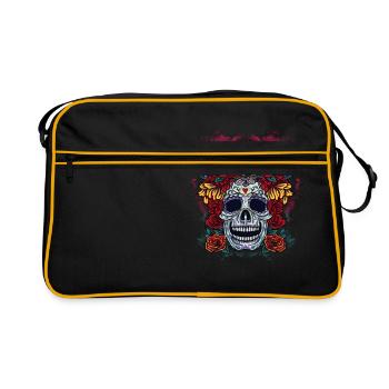 Fleuri Dia De Los Muertos Jour du crâne mort - Sac Retro - noir/or - Devant