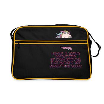 "Eine Vagina zu haben, hindert mich nicht daran - Retro Tasche - Schwarz/Gold - Vorne