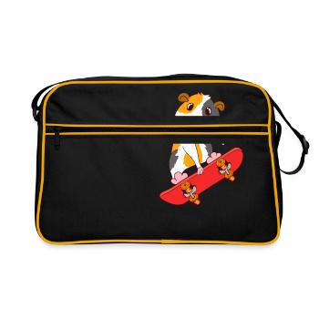 Skateboard Guinée Cochon Skate Sur T-shirt Design - Sac Retro - noir/or - Devant