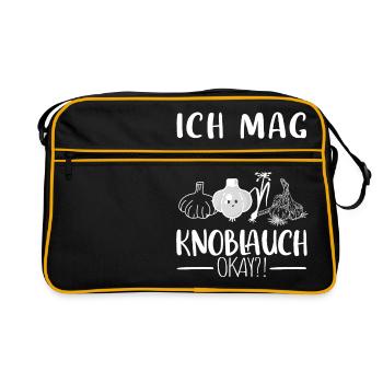 ich mag halt einfach Knoblauch okay Knobi Vegan - Retro Tasche - Schwarz/Gold - Vorne