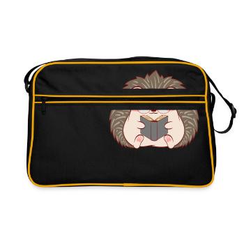 Hérisson "Lecteur" Conception de Noël pour les - Sac Retro - noir/or - Devant