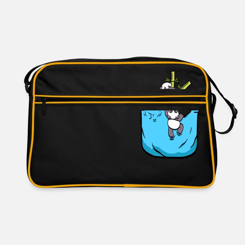 Cute Pandas Hanging On A Pocket Tee For Animal Retro Bag