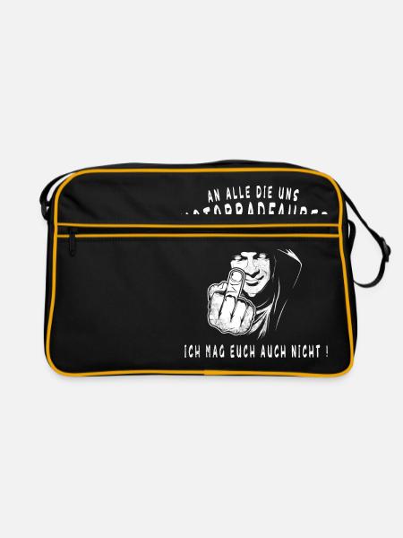 An alle die uns Motorradfahrer nicht mögen. - Retro Tasche - Schwarz/Gold - Vorne