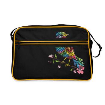 Vogel Mandala Vogelbeobachter Vogelfreund Buntes - Retro Tasche - Schwarz/Gold - Vorne