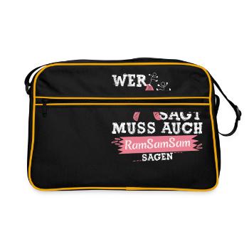 Wer A sagt muss auch Ramsamsam sagen Kinderlied - Retro Tasche - Schwarz/Gold - Vorne