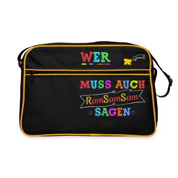 Wer A sagt muss auch Ramsamsam sagen Kinderlied - Retro Tasche - Schwarz/Gold - Vorne
