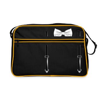 Lustige weiße Fliege mit schwarzen Hosenträgern Perfekt - Retro Tasche - Schwarz/Gold - Vorne