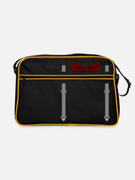Drôle de nœud papillon rouge avec bretelles grises parfaites - Sac Retro - noir/or - Devant
