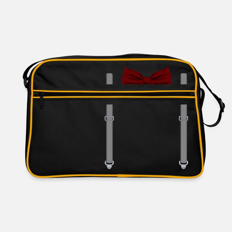 Lustige rote Fliege mit grauen Hosenträgern Perfekt Retro Tasche
