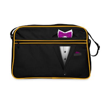 Smoking mit roter Fliege für Hochzeiten und besondere - Retro Tasche - Schwarz/Gold - Vorne