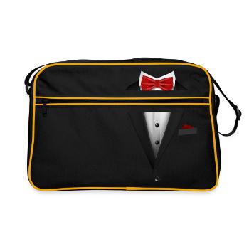 Smoking mit roter Fliege für Hochzeiten und besondere - Retro Tasche - Schwarz/Gold - Vorne