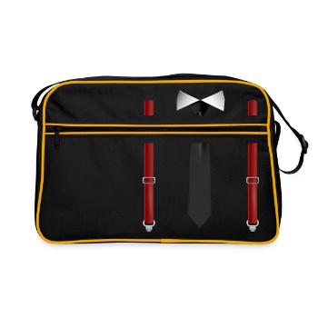 Lustige schwarze Krawatte mit roten Hosenträgern Perfekt - Retro Tasche - Schwarz/Gold - Vorne