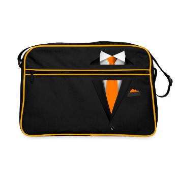 Smoking mit orangefarbener Krawatte für Hochzeiten und besondere - Retro Tasche - Schwarz/Gold - Vorne