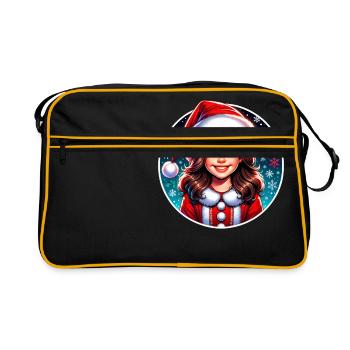 Santa Claus Girl Illustration Funny Christmas - Retro Bag - black/gold - Front