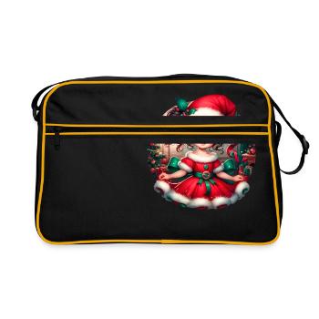 Santa Claus Girl Illustration Funny Christmas - Retro Bag - black/gold - Front