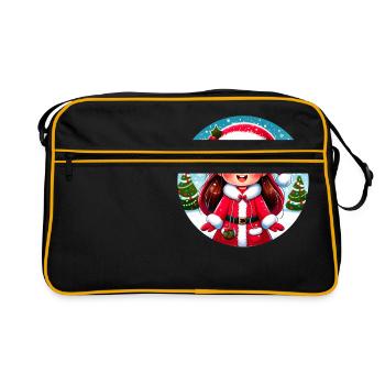 Santa Claus Girl Illustration Funny Christmas - Retro Bag - black/gold - Front