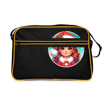 Santa Claus Girl Illustration Funny Christmas - Retro Bag - black/gold - Front