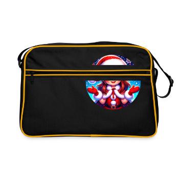 Santa Claus Girl Illustration Funny Christmas - Retro Bag - black/gold - Front