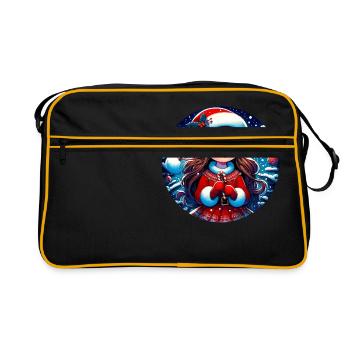 Santa Claus Girl Illustration Funny Christmas - Retro Bag - black/gold - Front