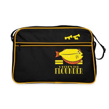 Ein FlunderTShirtEntwurf, der sagt "WTF! Wo ist - Retro Tasche - Schwarz/Gold - Vorne