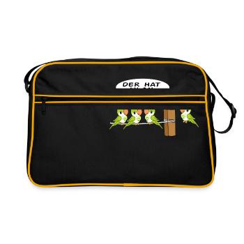 Cute German Bird Tee For Bird Lovers "Der Hat - Retro Bag - black/gold - Front