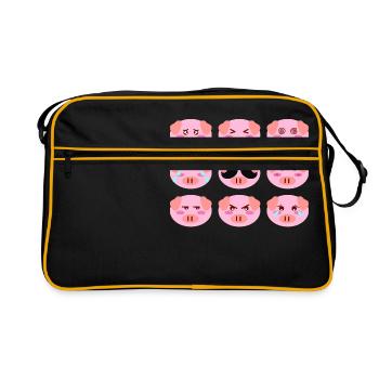Cool Pig Pink Different Mood Faces Of Personality - Retro Bag - black/gold - Front