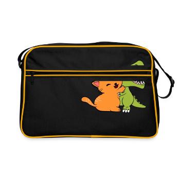 Cool Dinosaur Tee For Animal Lovers "Cat Hugging - Retro Bag - black/gold - Front