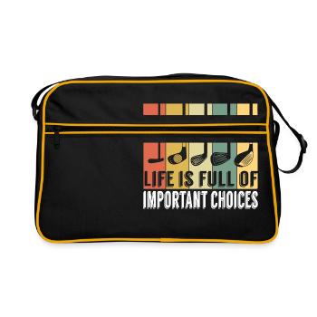 Golfing Shirt For Golfers Saying "Life Is Full Of - Retro Bag - black/gold - Front