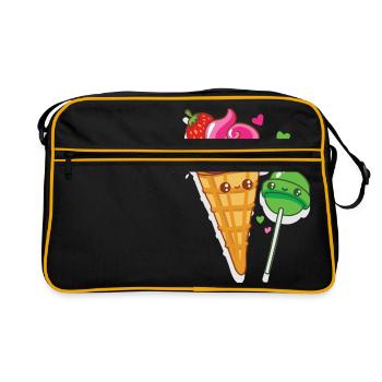 Fröhliches Eis und Lutscher sind verliebt - Retro Tasche - Schwarz/Gold - Vorne