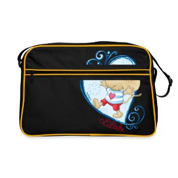 Lillebi Herz blau - Retro Tasche - Schwarz/Gold - Vorne