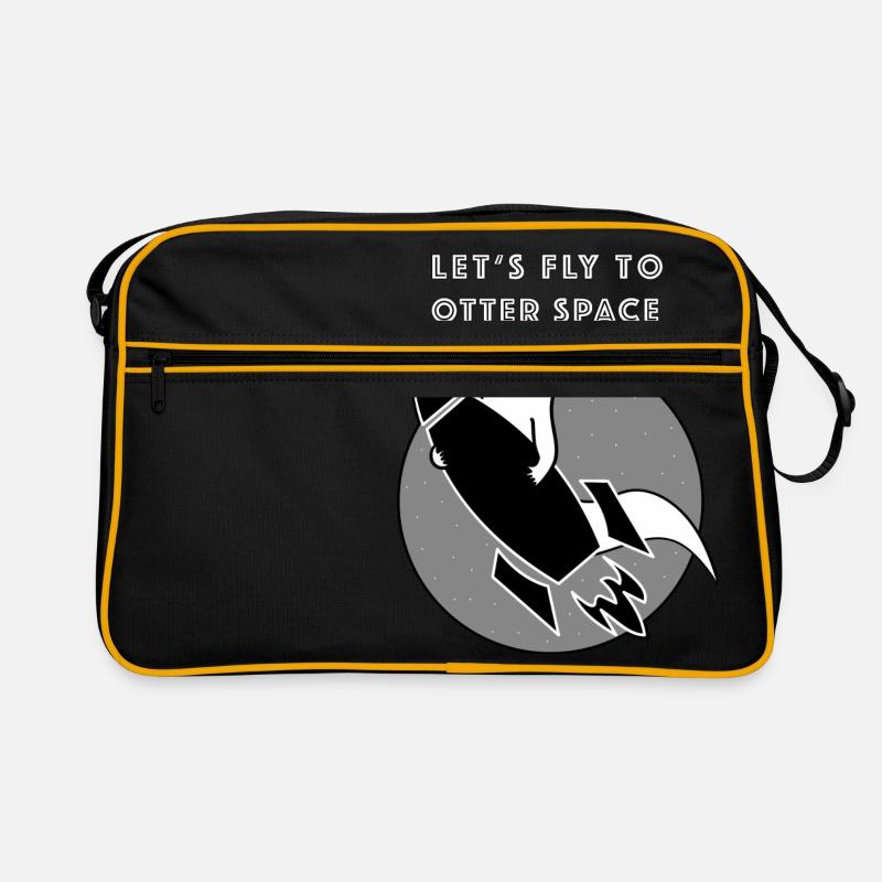 LET´S FLY TO OTTER SPACE - SCHWARZE RAKETE - Retro Tasche - Schwarz/Gold