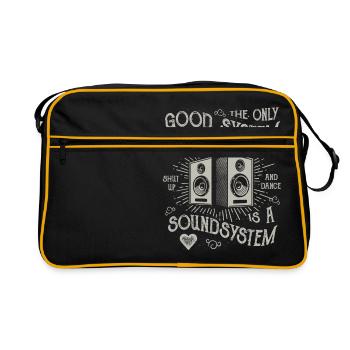 SOUNDSYSTEM - DJ Shirt- lustiges GESCHENK - Retro Tasche - Schwarz/Gold - Vorne