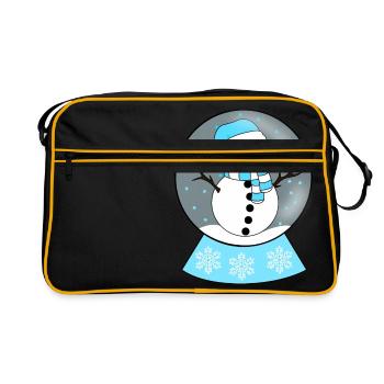 Schneekugel Schneemann - Retro Tasche - Schwarz/Gold - Vorne