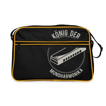 Shirt Geschenk König der Mundharmonika - Retro Tasche - Schwarz/Gold - Vorne