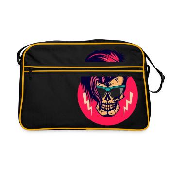 Kopf des Todes Hipster Punk Schädel Schädel Eclair Frisur - Retro Tasche - Schwarz/Gold - Vorne