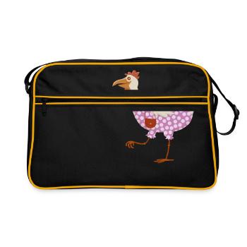Huhn im Kleid - Retro Tasche - Schwarz/Gold - Vorne
