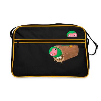Nesting peach face lovebirds in a log - Retro Bag - black/gold - Front