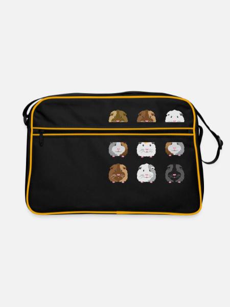 Neun Meerschweinchen Gesichter - Retro Tasche - Schwarz/Gold - Vorne