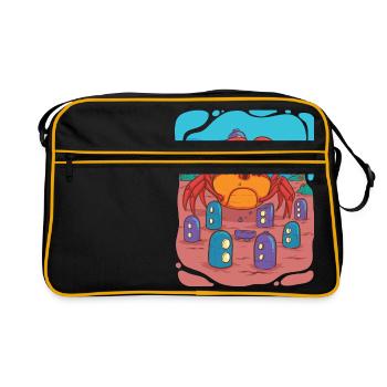 Crab visits underwater city - Retro Bag - black/gold - Front
