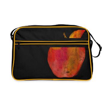 Pomme rouge peint encre d’eau art aquarelle rouge - Sac Retro - noir/or - Devant