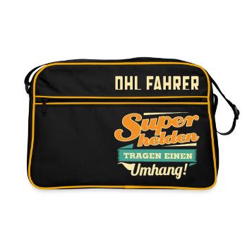 Superhelden Umhang - DHL Fahrer - RAHMENLOS Beruf - Retro Tasche - Schwarz/Gold - Vorne