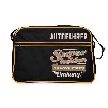 Superhelden in Sepia - Autofahrer - RAHMENLOS - Retro Tasche - Schwarz/Gold - Vorne
