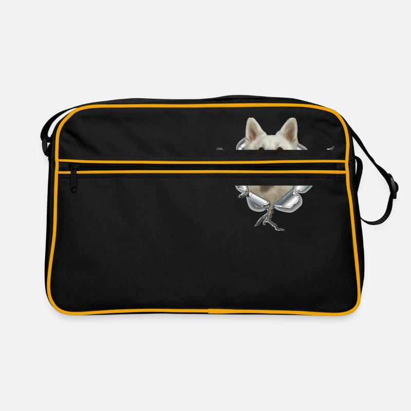 Schäferhund Weiss im *Metall-Loch* - Retro Tasche - Schwarz/Gold
