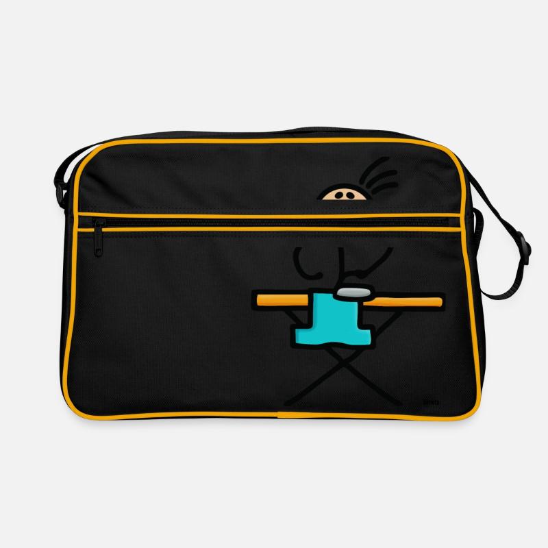 Strichmännchen bügeln - Retro Tasche - Schwarz/Gold