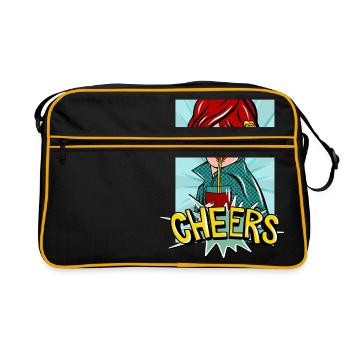 Cheers Popart - Retro Tasche - Schwarz/Gold - Vorne