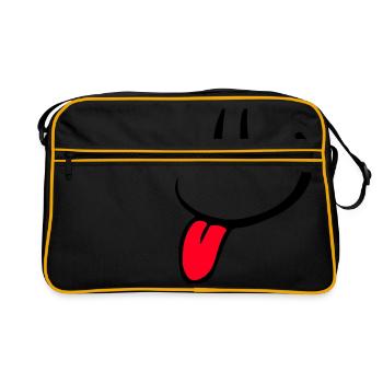 Comic Gesicht Lustig Fun Smile - Retro Tasche - Schwarz/Gold - Vorne