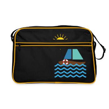 Segeln - Sommer, Sonne und Meer TSHIRT - Retro Tasche - Schwarz/Gold - Vorne