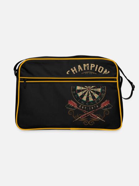 Dart Champion flat - Dart T-Shirts RAHMENLOS - - Retro Tasche - Schwarz/Gold - Vorne